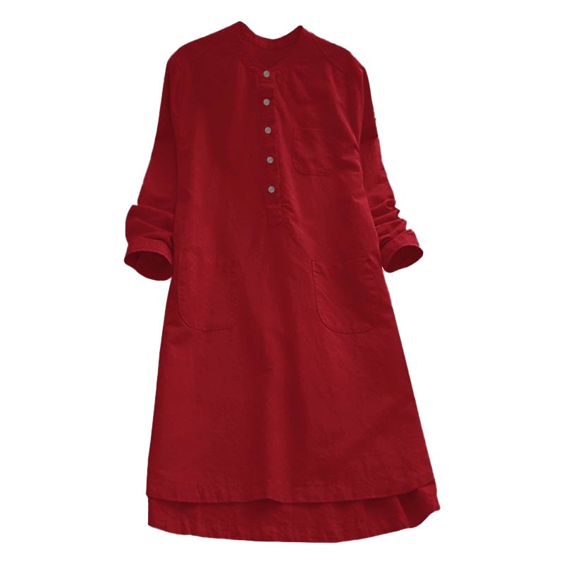 Buddha Stones Solid Buttons Long Sleeve Women's Shirt With Pockets