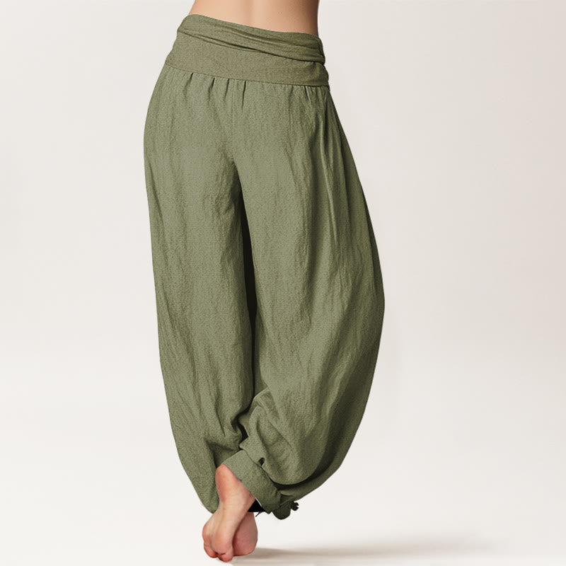 Buddha Stones Sun Moon Stars Pattern Women's Elastic Waist Harem Pure Cotton Pants