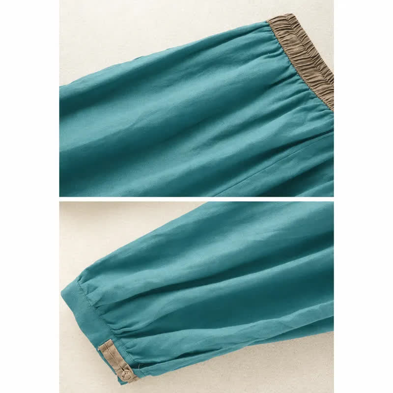 Buddha Stones Plain Cotton Drawstring Women's Harem Pants With Pockets