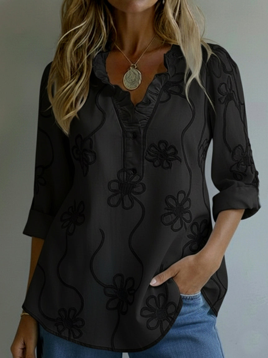 Retro Romantic Ruffled Collar Floral Shirt