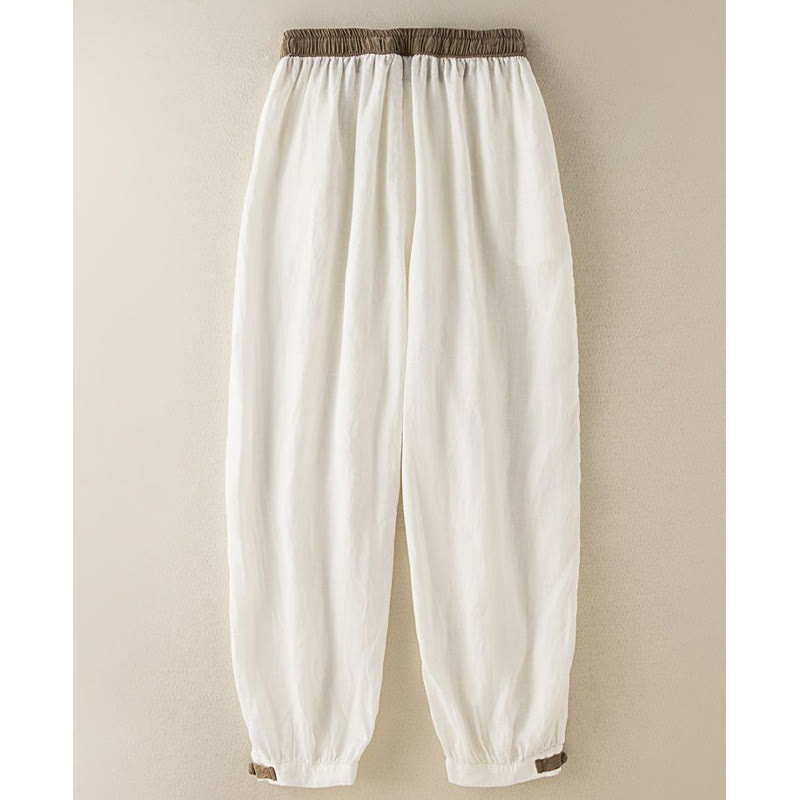 Buddha Stones Plain Cotton Drawstring Women's Harem Pants With Pockets
