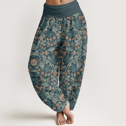 Buddha Stones Cotton Casual Flower Vine Leaves Pattern Women's Elastic Waist Harem Pants