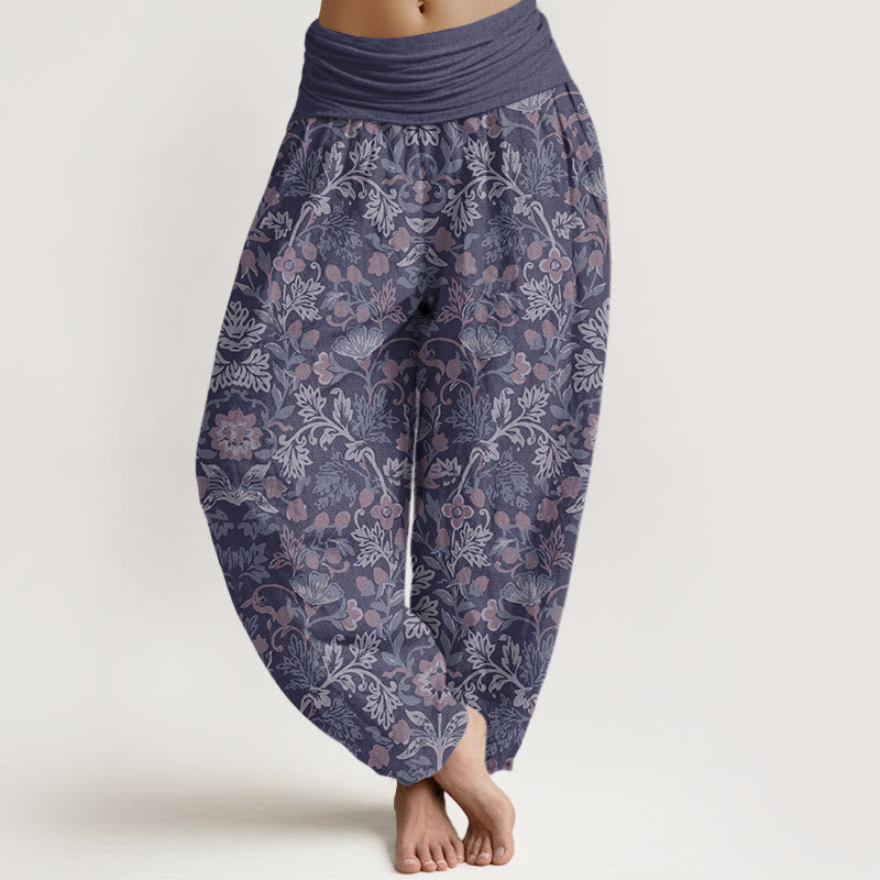 Buddha Stones Cotton Casual Flower Vine Leaves Pattern Women's Elastic Waist Harem Pants