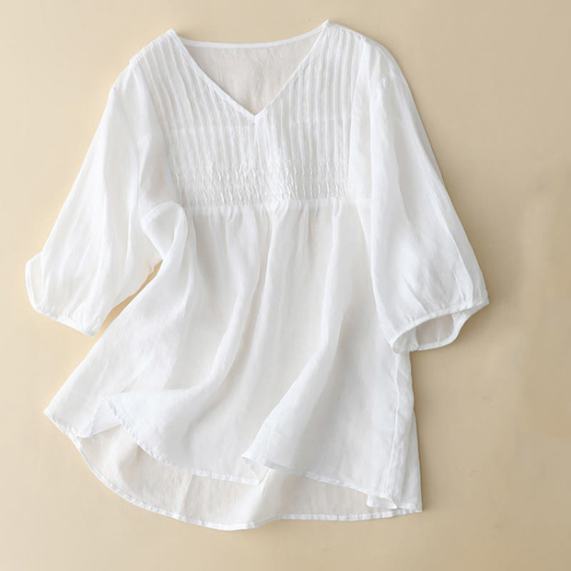 Buddha Stones Casual Plain Loose Women's V-Neck Design Half Sleeve Shirt