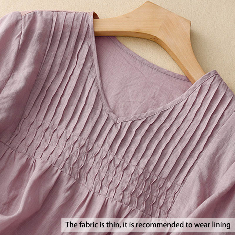 Buddha Stones Casual Plain Loose Women's V-Neck Design Half Sleeve Shirt