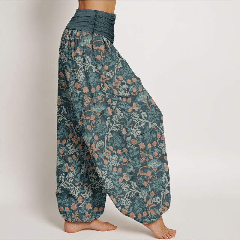 Buddha Stones Cotton Casual Flower Vine Leaves Pattern Women's Elastic Waist Harem Pants