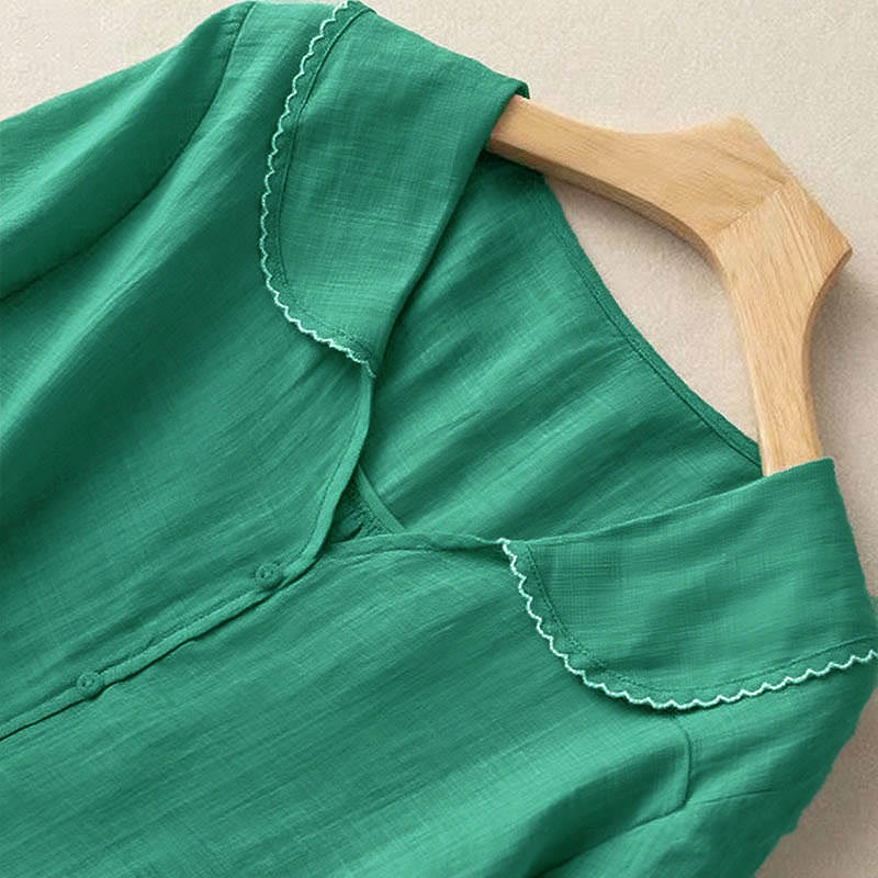 Buddha Stones Casual Plain Button Half Sleeve Middy Collar Women's Shirt