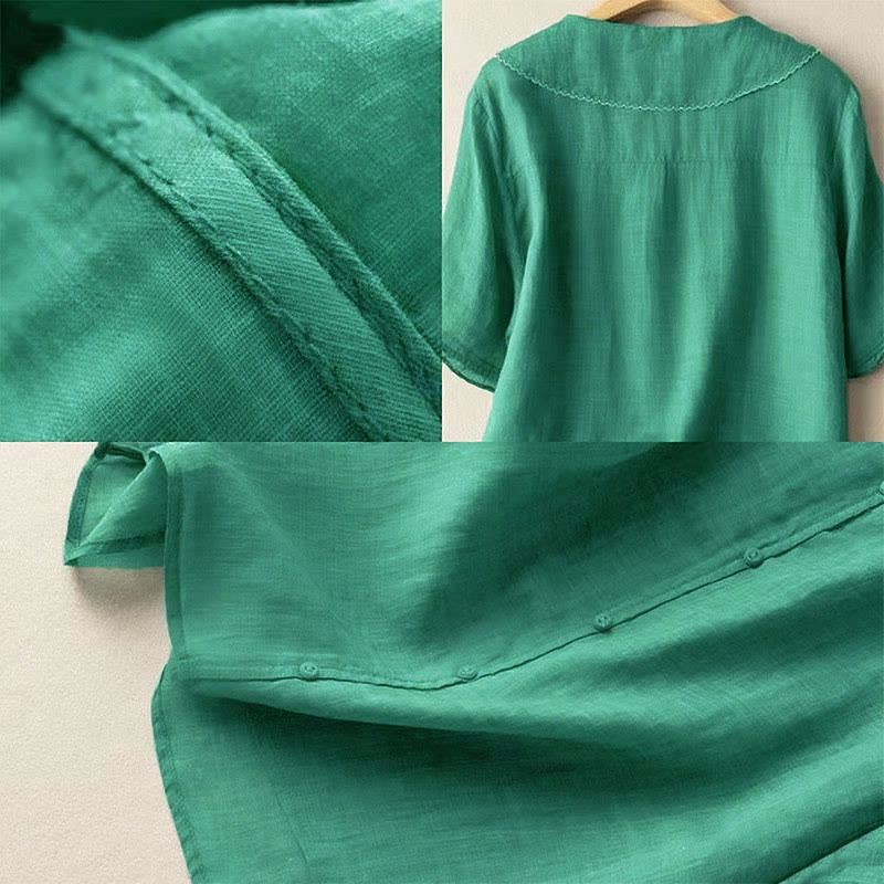 Buddha Stones Casual Plain Button Half Sleeve Middy Collar Women's Shirt