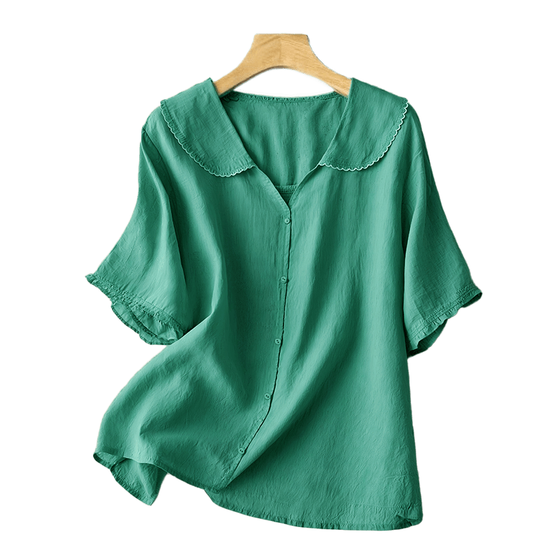 Buddha Stones Casual Plain Button Half Sleeve Middy Collar Women's Shirt
