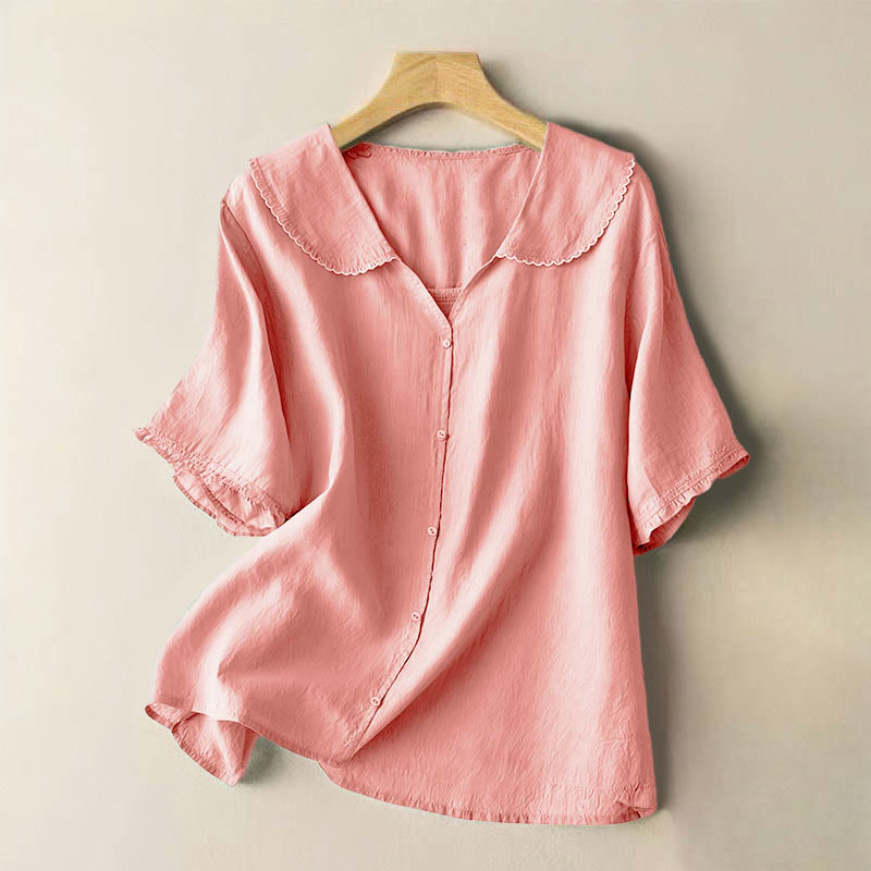 Buddha Stones Casual Plain Button Half Sleeve Middy Collar Women's Shirt