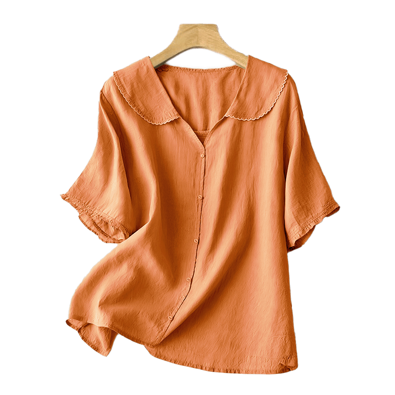 Buddha Stones Casual Plain Button Half Sleeve Middy Collar Women's Shirt