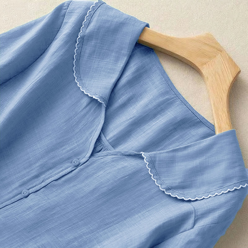 Buddha Stones Casual Plain Button Half Sleeve Middy Collar Women's Shirt