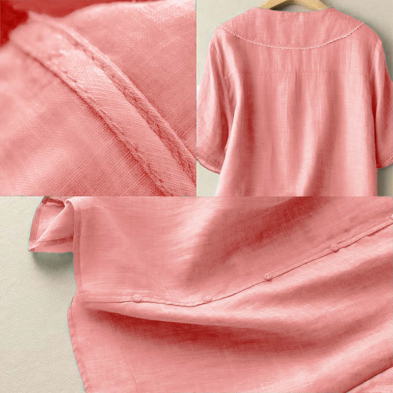 Buddha Stones Casual Plain Button Half Sleeve Middy Collar Women's Shirt