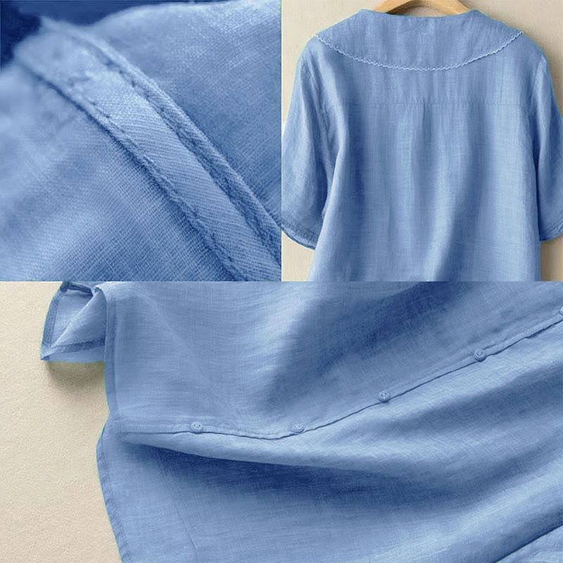 Buddha Stones Casual Plain Button Half Sleeve Middy Collar Women's Shirt