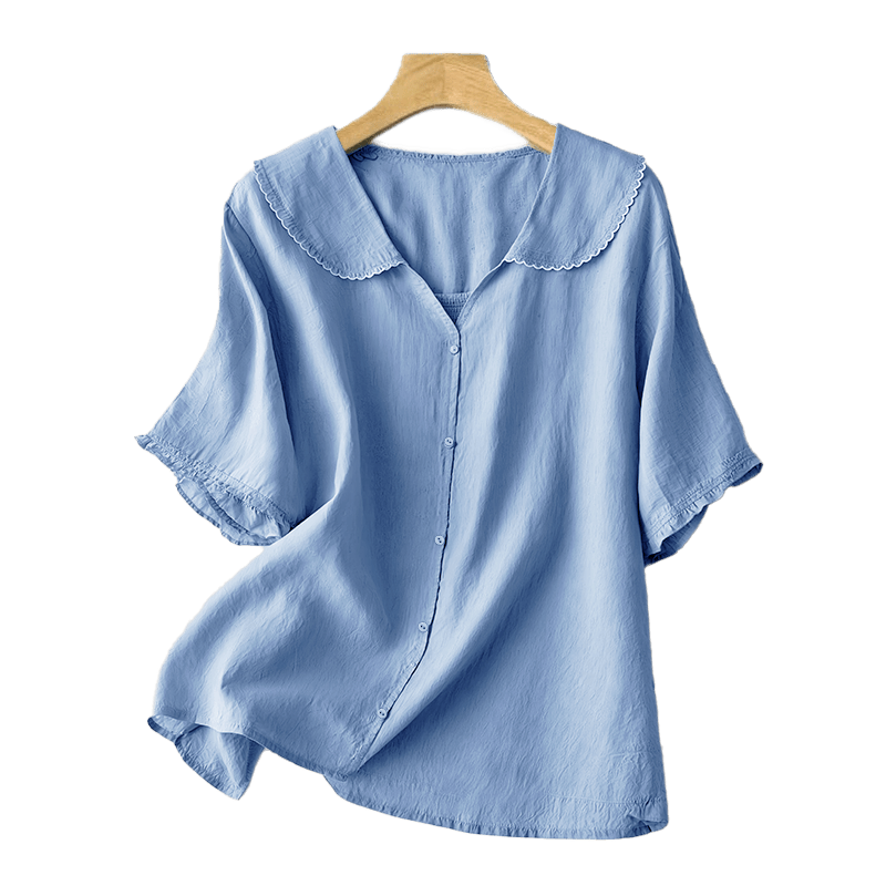 Buddha Stones Casual Plain Button Half Sleeve Middy Collar Women's Shirt