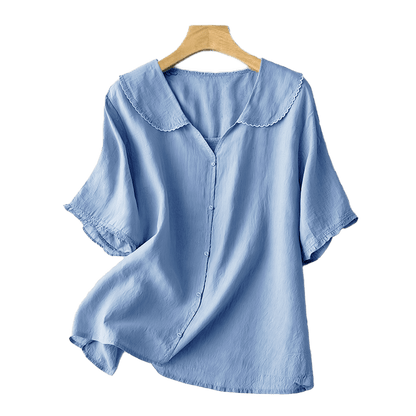 Buddha Stones Casual Plain Button Half Sleeve Middy Collar Women's Shirt