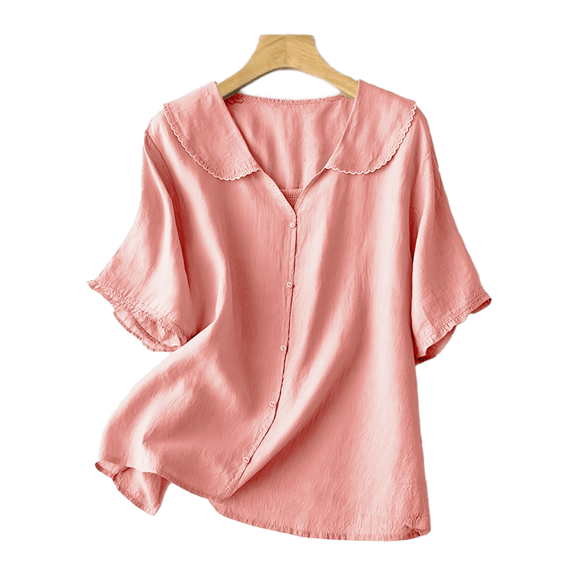 Buddha Stones Casual Plain Button Half Sleeve Middy Collar Women's Shirt