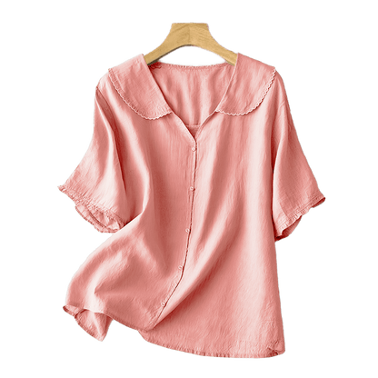Buddha Stones Casual Plain Button Half Sleeve Middy Collar Women's Shirt