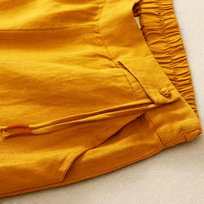 Buddha Stones Casual Solid Color One Button Women's Capri Wide Leg Pants With Pockets