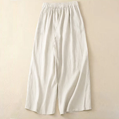 Buddha Stones Casual Solid Color One Button Women's Capri Wide Leg Pants With Pockets