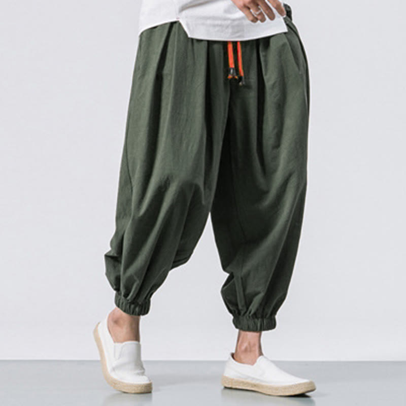 Buddha Stones Casual Sports Men's Solid Color Cotton Drawstring Pants With Pockets
