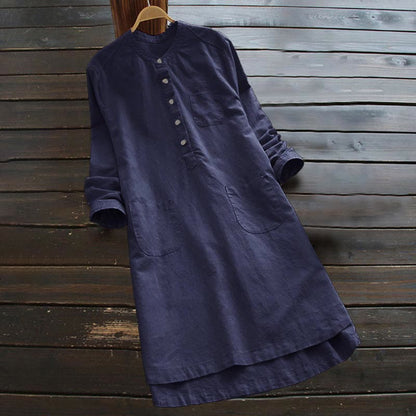 Buddha Stones Solid Buttons Long Sleeve Women's Shirt With Pockets