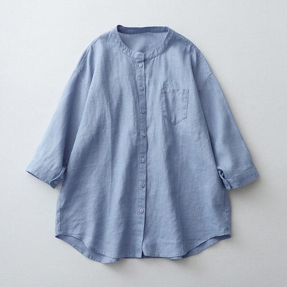 Buddha Stones Solid Color Button Three Quarter Sleeve Shirt