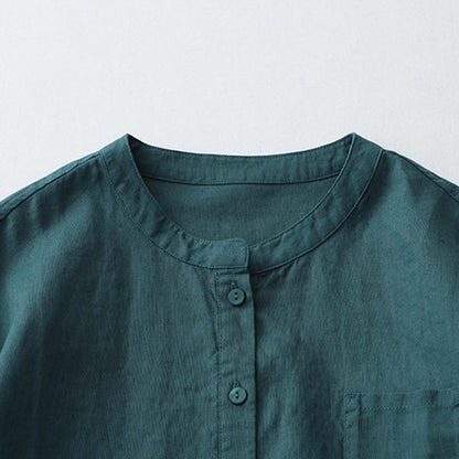 Buddha Stones Solid Color Button Three Quarter Sleeve Shirt