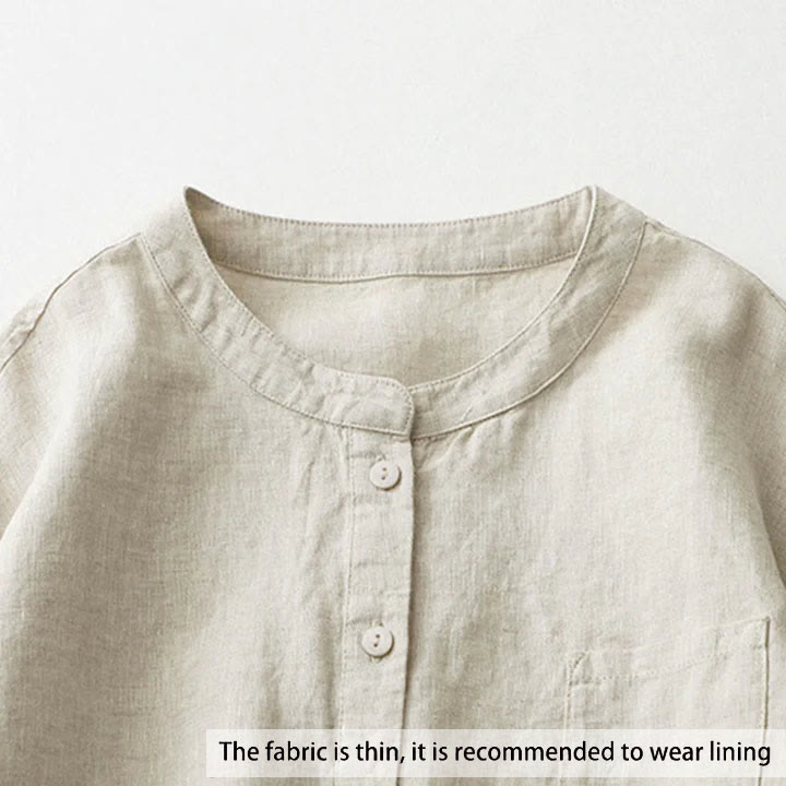 Buddha Stones Solid Color Button Three Quarter Sleeve Shirt