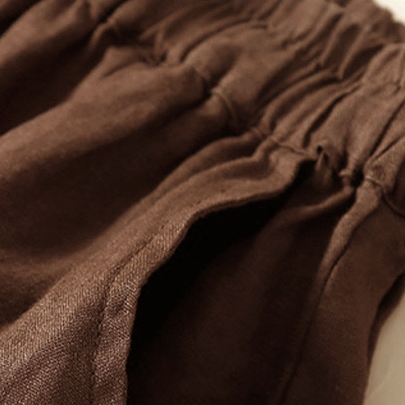 Buddha Stones Plain Color Bottom Hollow Lace Design Lace-up Cotton Women's Shorts With Pockets