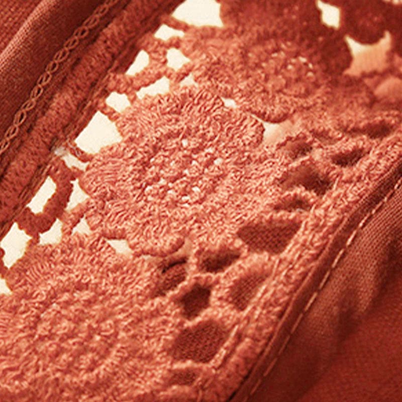 Buddha Stones Plain Color Bottom Hollow Lace Design Lace-up Cotton Women's Shorts With Pockets