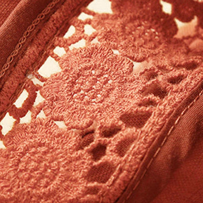Buddha Stones Plain Color Bottom Hollow Lace Design Lace-up Cotton Women's Shorts With Pockets