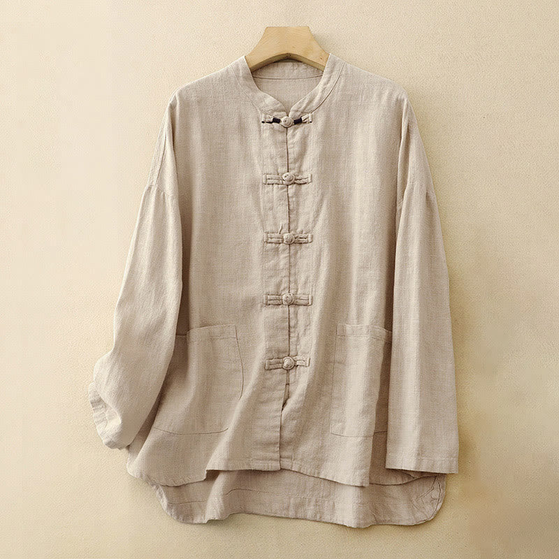 Buddha Stones Literary Artistic Chinese Knot Button Casual Clothing
