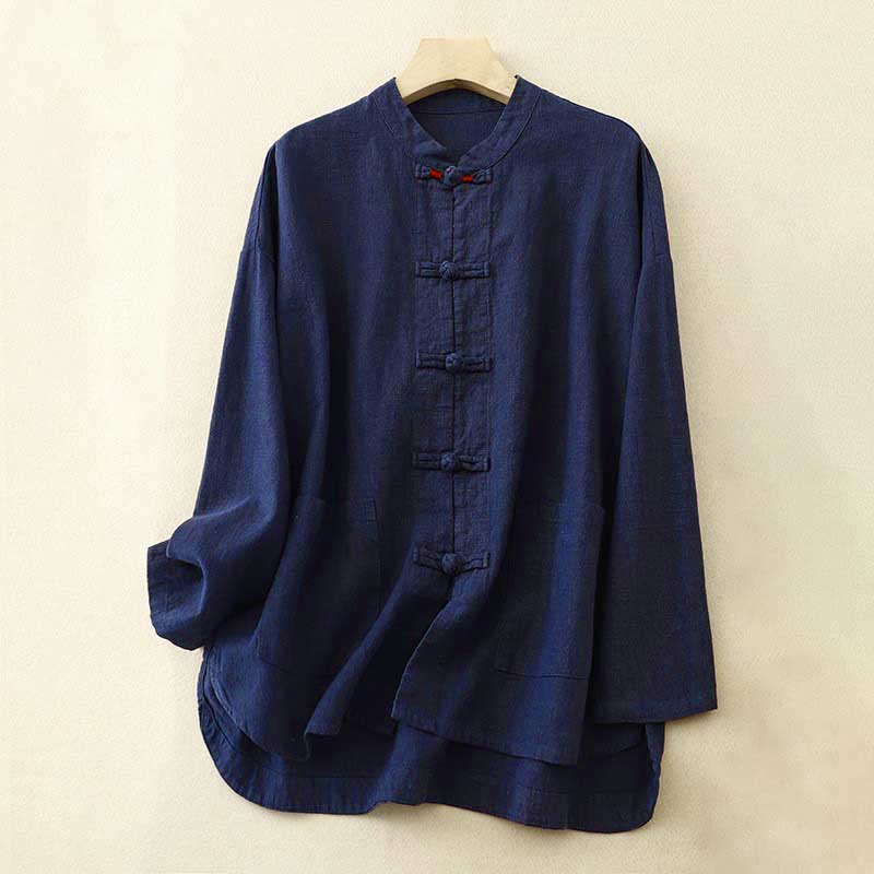 Buddha Stones Literary Artistic Chinese Knot Button Casual Clothing