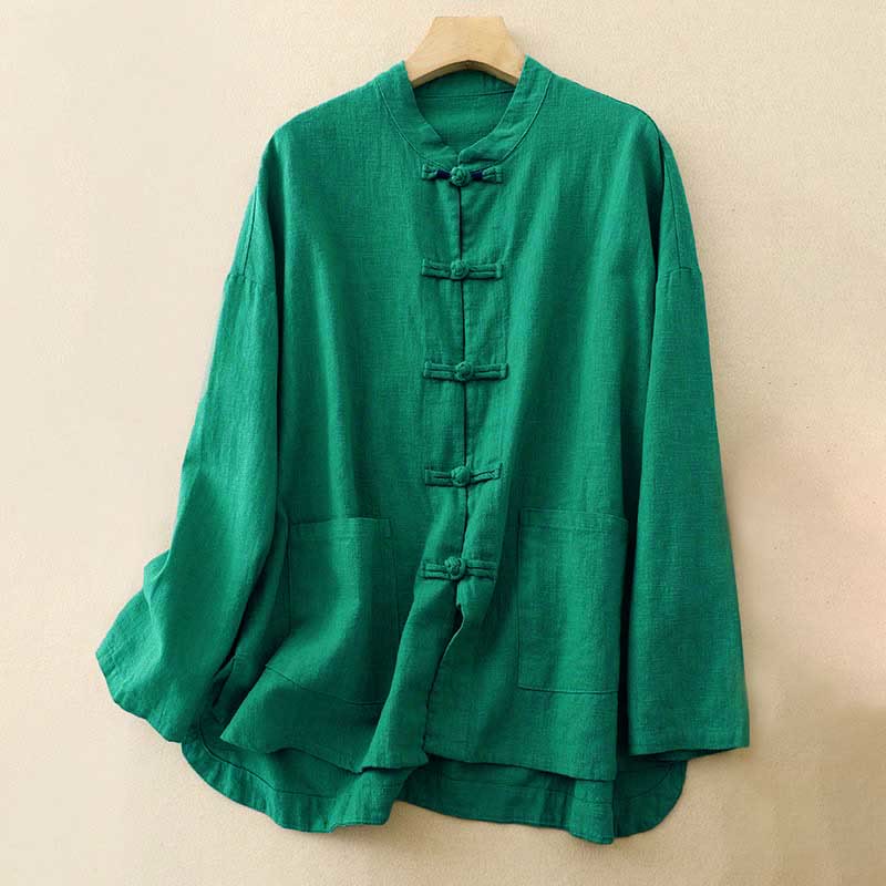 Buddha Stones Literary Artistic Chinese Knot Button Casual Clothing