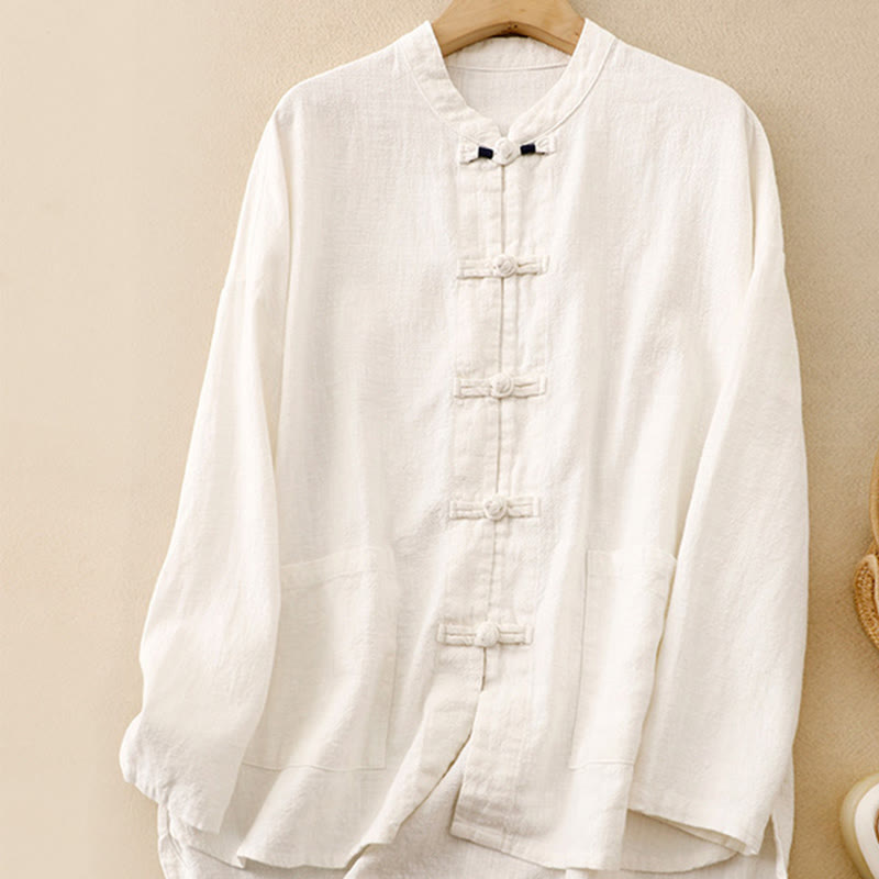 Buddha Stones Literary Artistic Chinese Knot Button Casual Clothing