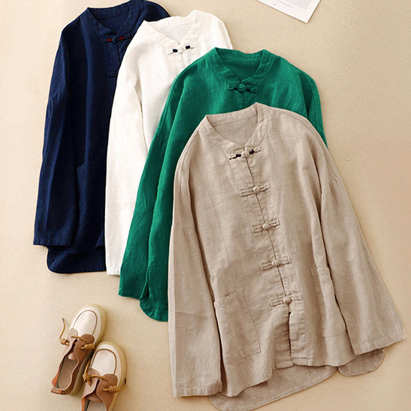 Buddha Stones Literary Artistic Chinese Knot Button Casual Clothing