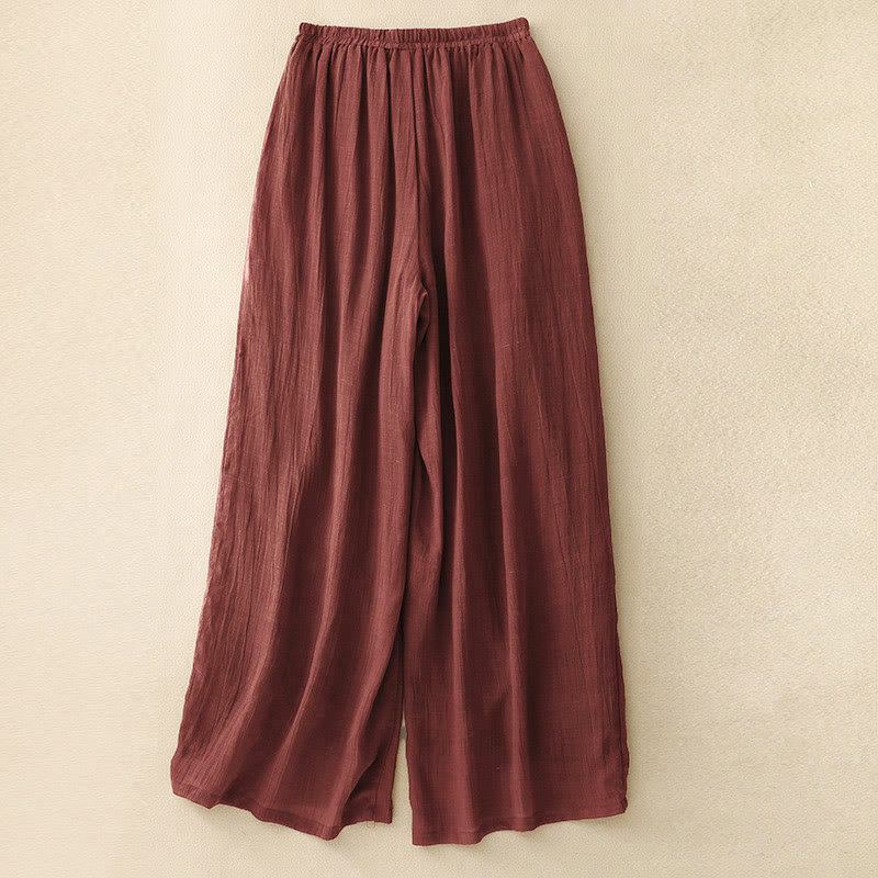 Buddha Stones Spring Pure Color Drawstring Double Layer Women's Wide Leg Pants With Pockets