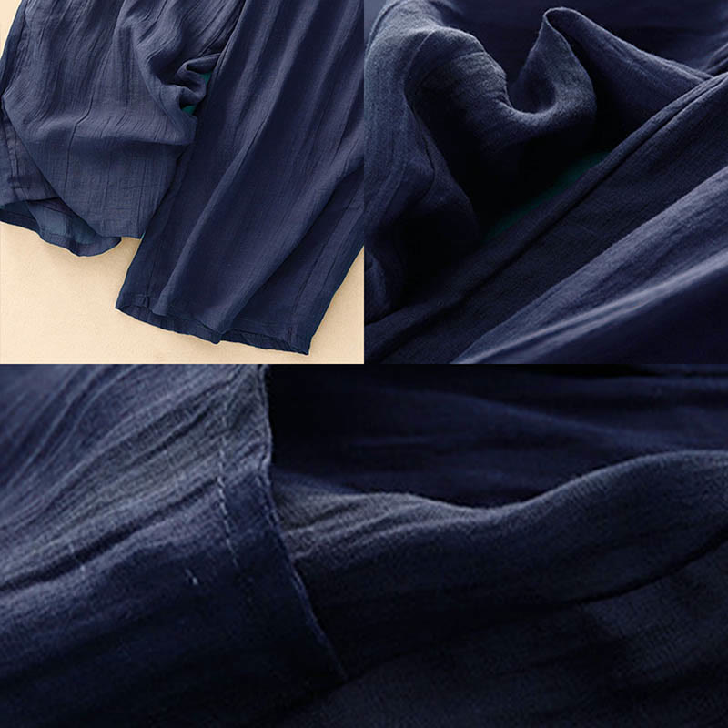 Buddha Stones Spring Pure Color Drawstring Double Layer Women's Wide Leg Pants With Pockets