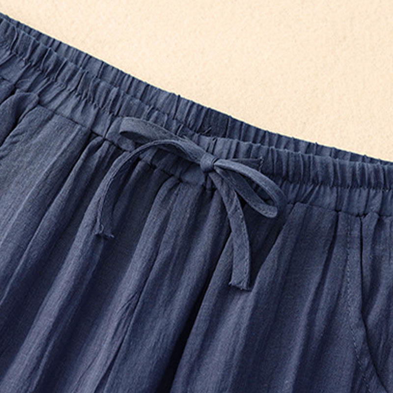 Buddha Stones Spring Pure Color Drawstring Double Layer Women's Wide Leg Pants With Pockets