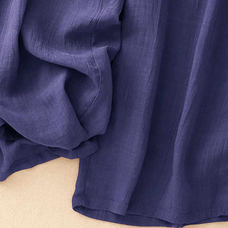 Buddha Stones Spring Pure Color Drawstring Double Layer Women's Wide Leg Pants With Pockets