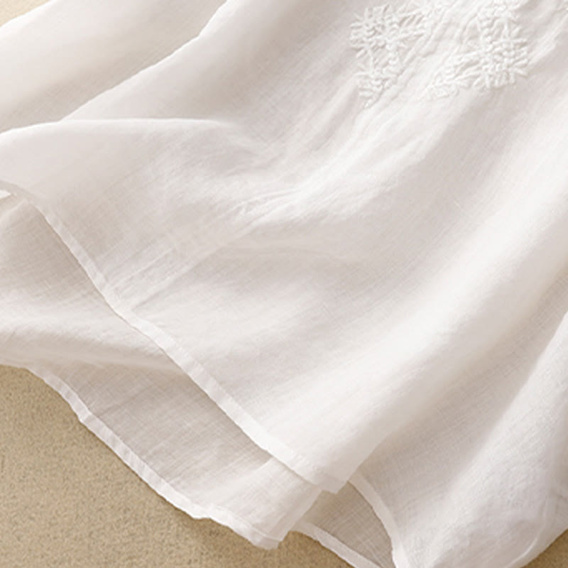 Buddha Stones V-Neck Lines Embroidery Women's Half Sleeve Shirt