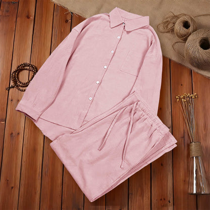 Buddha Stones 2Pcs Long Sleeve Shirt Top With Pockets Drawstring Pants Meditation Cotton Clothing Women's Set