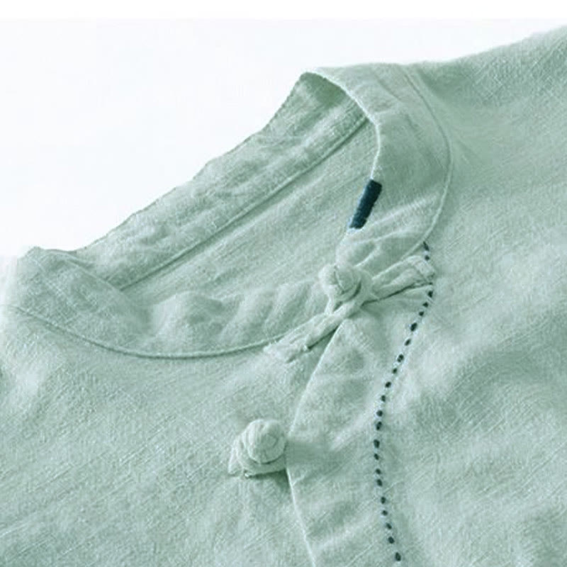 Buddha Stones Oblique Collar Knot button Loose Linen Clothing