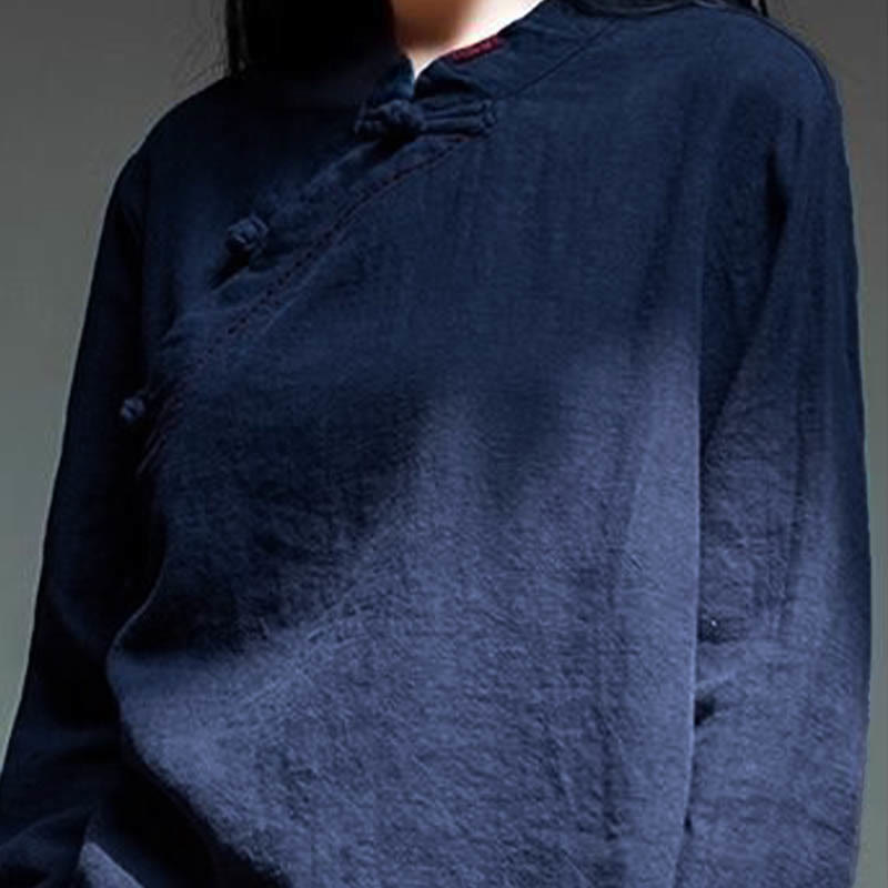Buddha Stones Oblique Collar Knot button Loose Linen Clothing