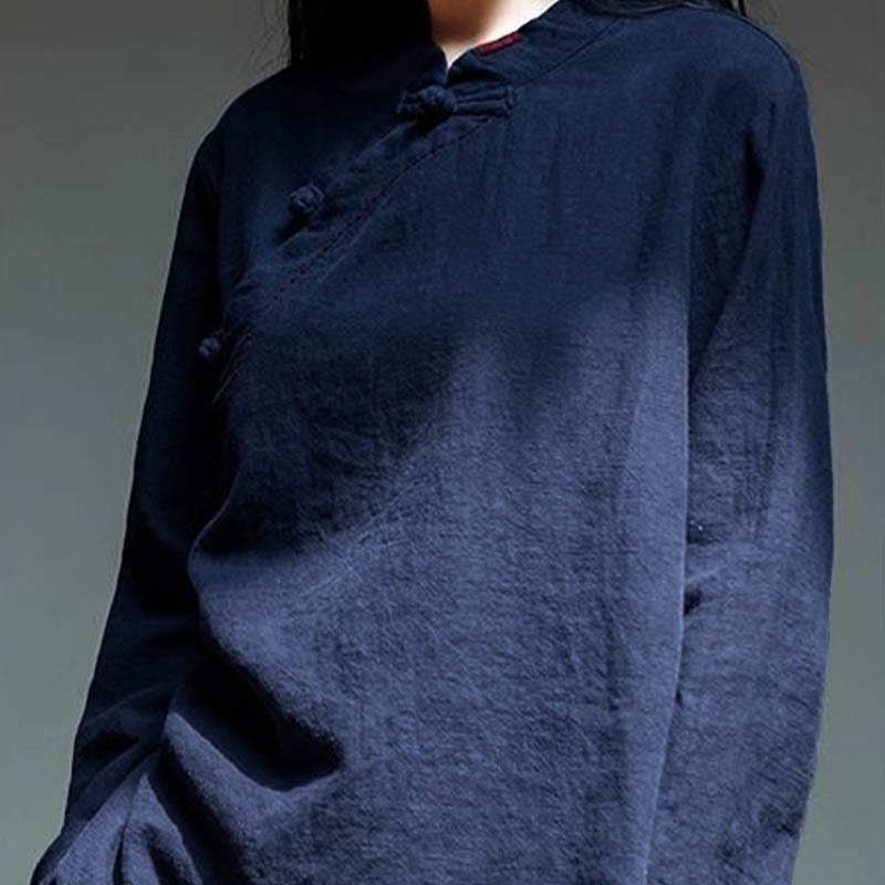 Buddha Stones Oblique Collar Knot button Loose Linen Clothing