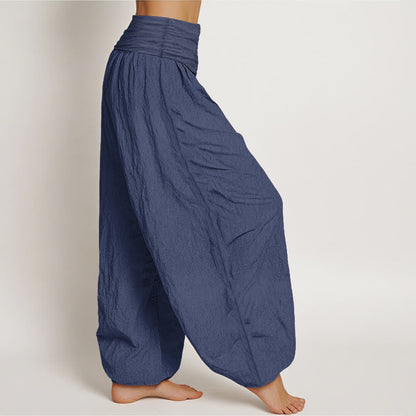 Buddha Stones Sun Moon Stars Pattern Women's Elastic Waist Harem Pure Cotton Pants
