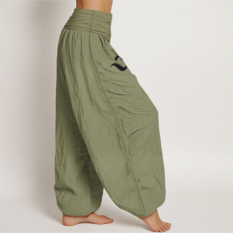 Buddha Stones Blooming Lotus Om Symbol Pattern Women's Elastic Waist Harem Pure Cotton Pants