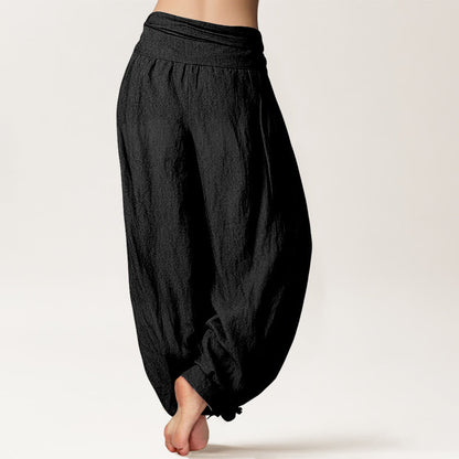Buddha Stones Blooming Lotus Om Symbol Pattern Women's Elastic Waist Harem Pure Cotton Pants
