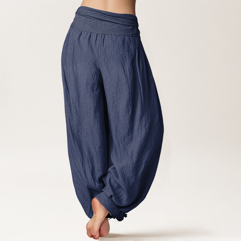 Buddha Stones Blooming Lotus Om Symbol Pattern Women's Elastic Waist Harem Pure Cotton Pants